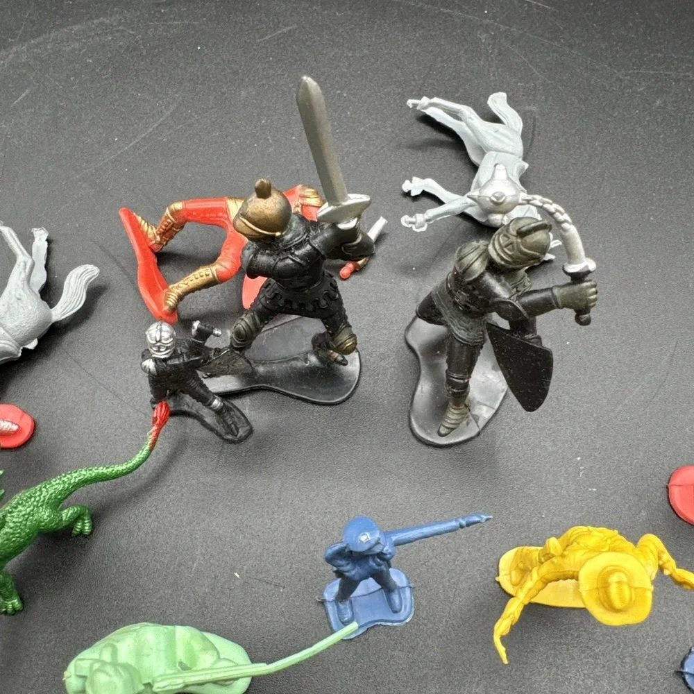 17 Vtg. Plastic Figure Medieval, Dragon, Soldiers, Police Firefighters Mix Color